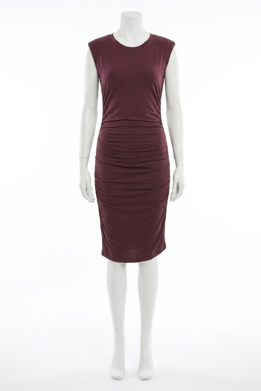 NEW BISHOP + YOUNG alex side ruched midi dress in cassis